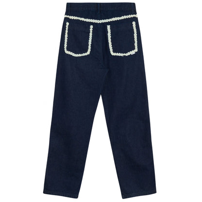 Pantalone Arte Flower Trim Denim Pants