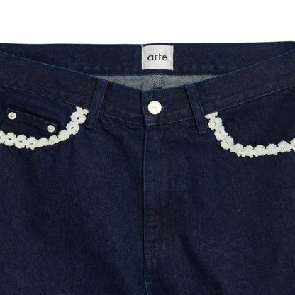 Pantalone Arte Flower Trim Denim Pants